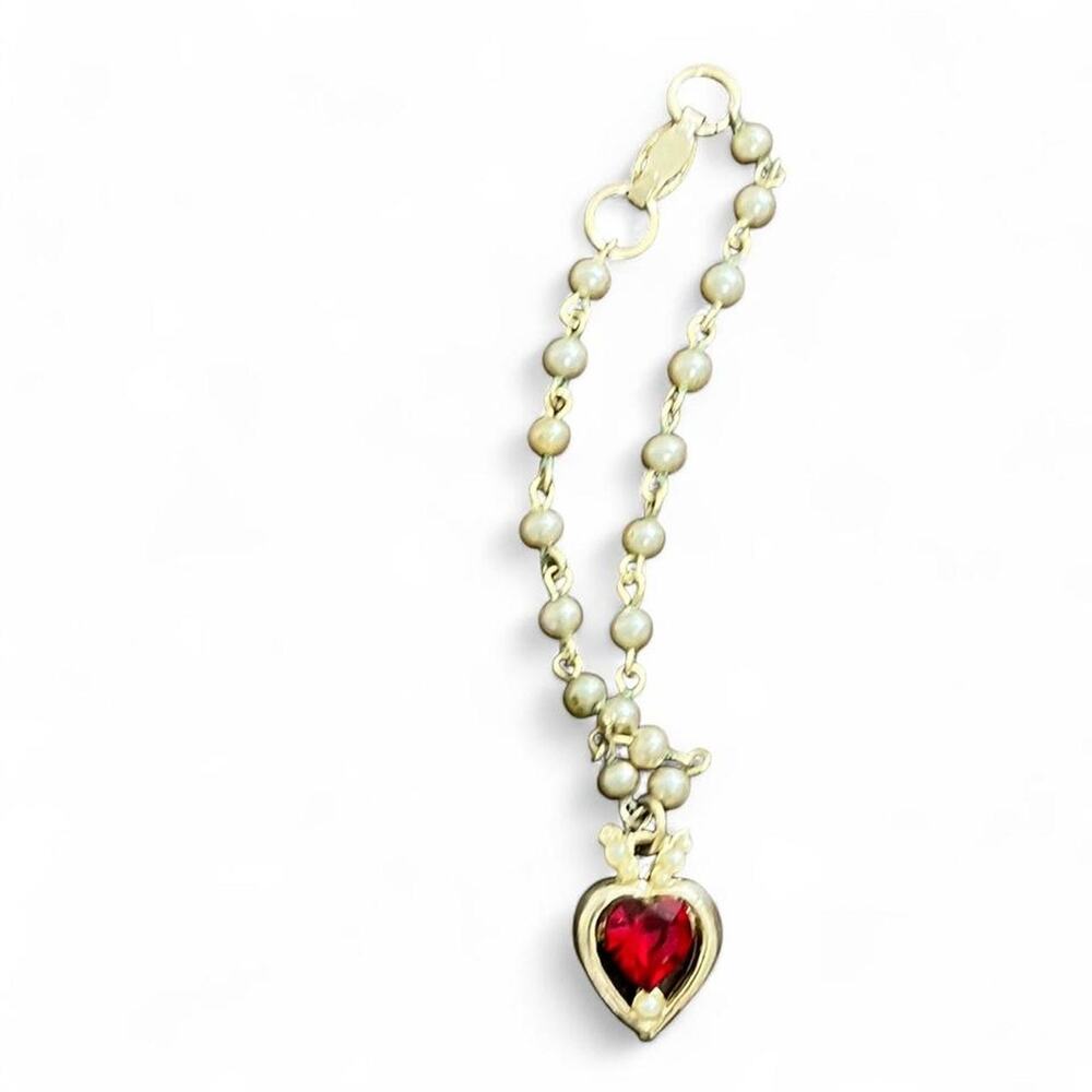 Silver heart necklace with red